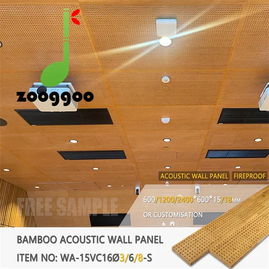 Akustik-Wandpaneel aus massivem Bambusholz mit inneren Wabenrillen zur Schallabsorption für Konzertsäle