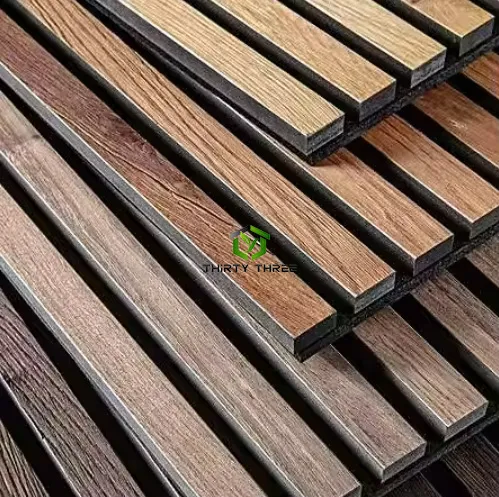 Factory Direct Price Soundproof Black Wooden Slat Design Acoustic Wall Panel 