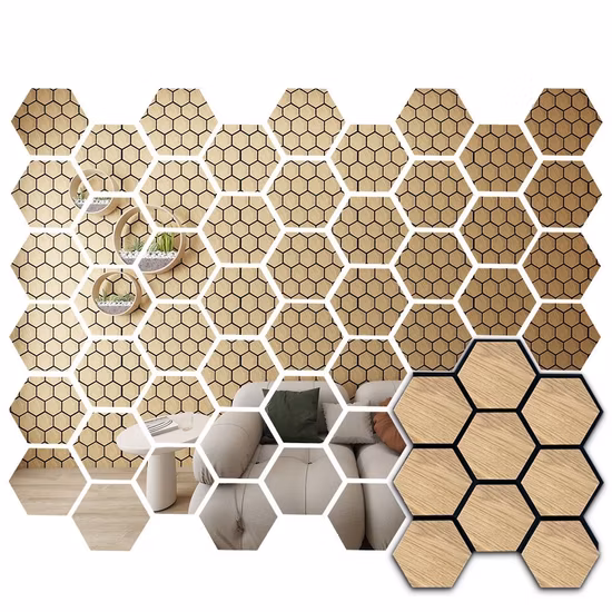 Wasserdichtes, heißes Verkaufs-Hexagon-Akupanel im neuen Stil, Holzfurnier, 3D-Modelldesign, PVC-Marmorplattengitter, akustisches, dekoratives Wandpaneel für Wandeffekte
